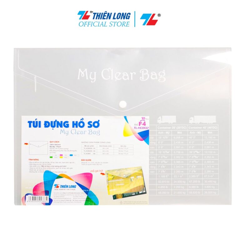 Bìa nút F4 Thiên Long có in TL-HCB02 - Trong suốt